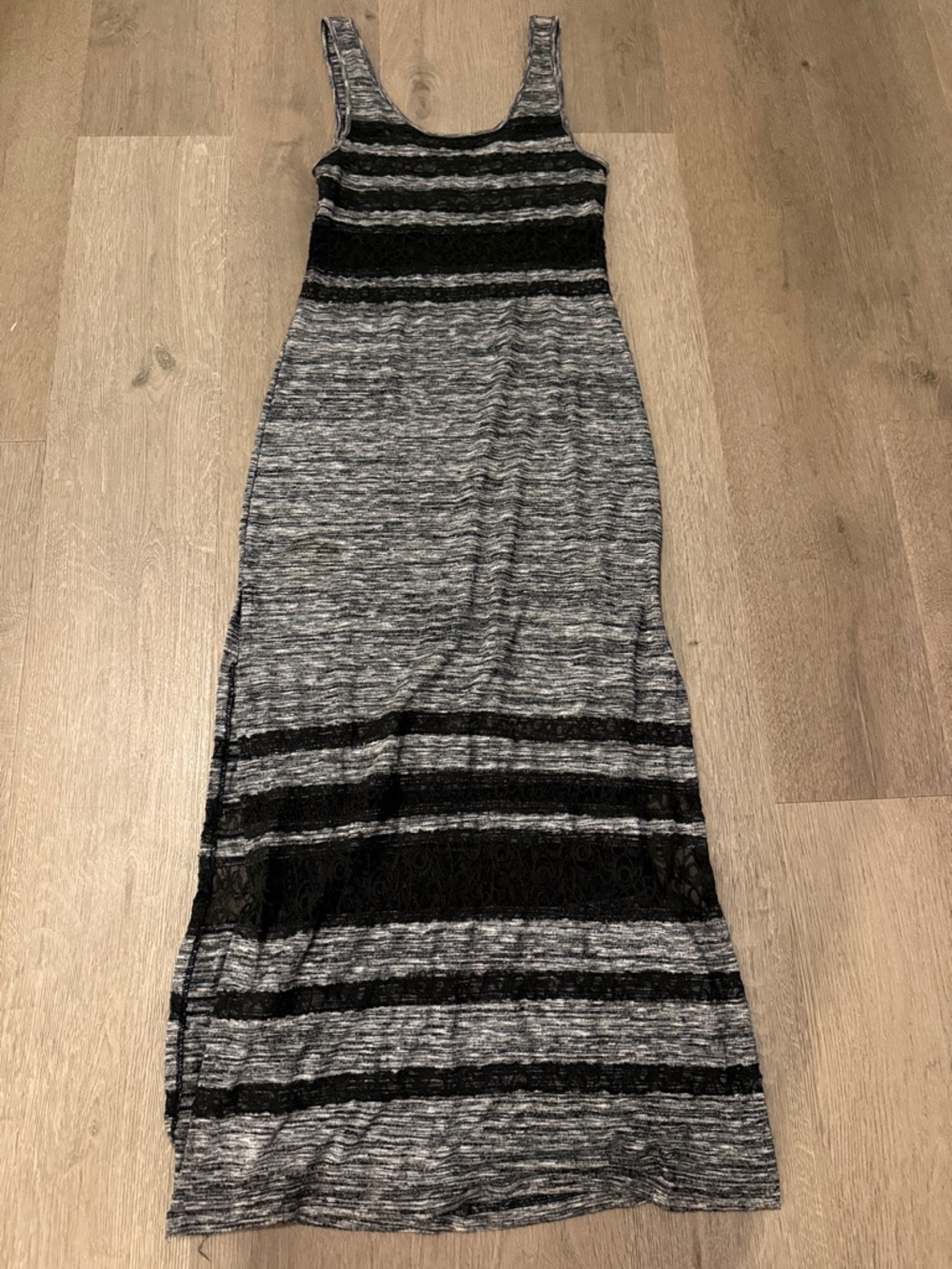 Free People Black and Gray Striped Maxi Dress